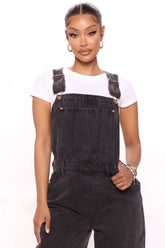 What's The Rush – Lässiger Jeans-Overall – Schwarz